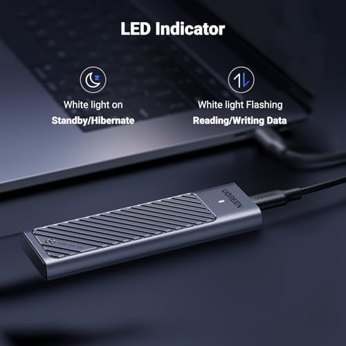 UGREEN 20 Gbps M.2 NVMe SATA SSD Enclosure – High-Speed USB 3.2 Gen 2 External Drive Case for M/B+M Key SSDs (2230/2242/2260/2280) – Optimized UASP & TRIM Support for Enhanced Performance and Portability