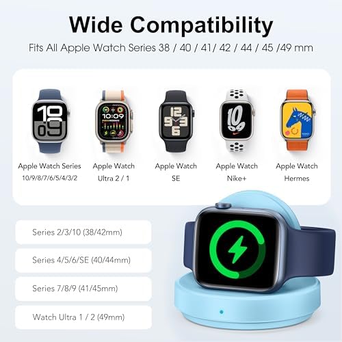 Sleek Sky Blue Portable Magnetic Charging Dock for Apple Watch – Fast Wireless Charger with Nightstand Mode, Compatible with Series 10, 9, 8, 7, SE, 6, 5, 4, 3, 2, Ultra 2 – Travel-Friendly Design with Premium Charging Cable for Effortless Power and Style