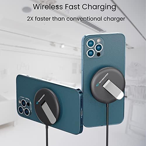 Elevate Your Charging Experience: Techsmarter Magnetic Fast Charging Pad with Kickstand for i Phone 12, 13, 14 – USB-C Wireless Charger with Integrated 5 ft Cable for Speed and Versatility