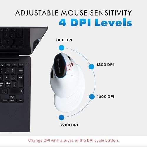Elevate Your Comfort and Efficiency with the J-Tech Digital Wireless Ergonomic Mouse – Dual Mode Bluetooth & USB Connectivity, Rechargeable, Adjustable DPI Up to 3200 for Laptops, Desktops, PCs, and Macs – Sleek White Design for Modern Workspaces