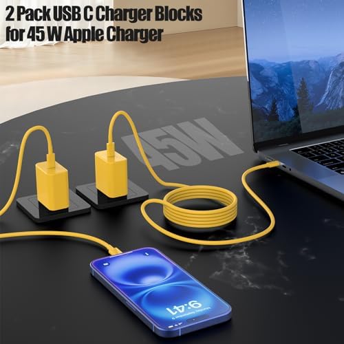 45 W USB-C Fast Charger Bundle for i Phone 16/16 Pro Max & 15/15 Pro Max – 2-Pack 10 FT Type C Cables, PD 3.0 Power Delivery Adaptor for i Pad Pro, Mac Book Air/Pro M1/M2, Air Pods – Stylish Purple Design with Enhanced Charging Speed and Compatibility