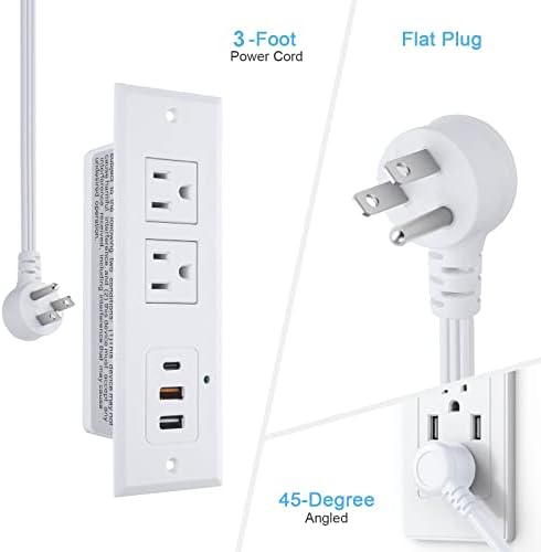 Revolutionize Your Charging Setup with the CCCEI Recessed Power Strip Featuring 20 W USB-C Fast Charging and USB-A Port – Sleek Hidden Outlet Solution for Side and End Tables, Complete with 6 FT 45-Degree Flat Plug for Effortless Installation and Enhanced Device Compatibility
