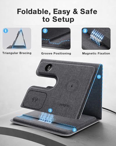 Ultimate Fabric Travel 3-in-1 Charging Station for Apple Devices – Fast Wireless Charger for i Phone 16/15/14/13/12/11/X/8, Apple Watch, and Air Pods – Foldable Design for On-the-Go Convenience and Enhanced Compatibility