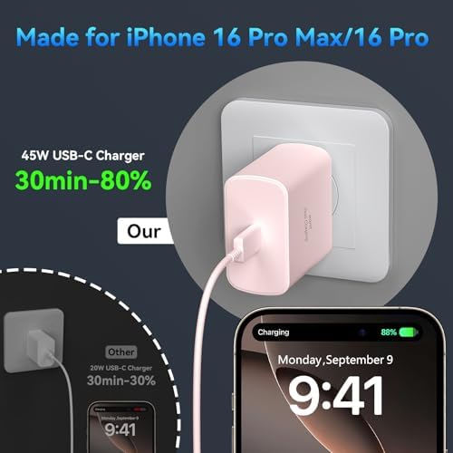 Elevate Your Charging Experience with the 45 W Super Fast USB-C Charger and 6.6 FT Cable – Optimal for i Phone 16 Pro Max, i Pad, and Android Devices – Compact, High-Efficiency Power Adapter with Advanced Safety Features for On-the-Go Users