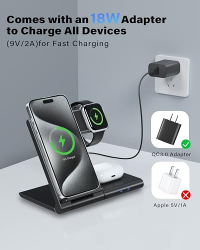 Revolutionize Your Charging Experience with the Ultimate 3-in-1 Foldable Wireless Charger for i Phone, Apple Watch & Air Pods – Fast, Portable Power Solution for i Phone 16, 15, 14, 13 Pro Max Plus, Apple Watch Series 10-2 & Air Pods Pro 4, 3, 2 – Streamline Your Tech Life Today!
