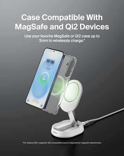 Belkin 15 W Fast Convertible Magnetic Charging Stand – Mag Safe & Qi2 Compatible Power Hub for i Phone 16/16 Plus/16 Pro/16 Pro Max, i Phone 15/14, Apple Air Pods Pro – Stylish White Design for Enhanced Efficiency and Device Versatility