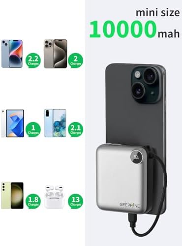 Compact 10,000 m Ah Power Bank with Integrated Charging Cable – 20 W PD Fast Charger for i Phone, Samsung, Google, Lenovo – Ultimate Travel-Ready Mini Portable Power Solution for On-the-Go Charging Needs