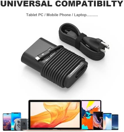 Universal 65 W USB-C Type-C Laptop Charger for Dell Latitude & XPS Models – Fast Charging Power Adapter Compatible with Latitude 7275, 7370, 5420, XPS 13 9250 & More – Versatile 5 V to 20 V Output for Optimal Device Performance – Durable Power Cord Included with 1-Year Warranty and 30-Day Replacement Guarantee – Ideal for Home and Office Use