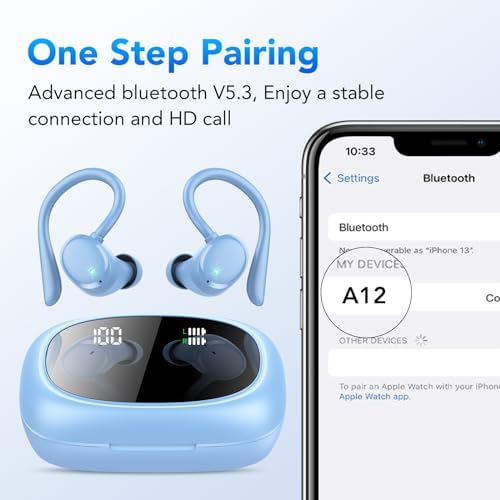 Tiksounds Bluetooth 5.3 Sport Earbuds – Ultimate 72-Hour Playtime with Powerful Deep Bass, Ergonomic Earhook Design & Advanced Four-Microphone Noise Cancellation, IP7 Waterproof for All-Weather Performance, LED Battery Display – Ideal for Fitness Enthusiasts and Everyday Use