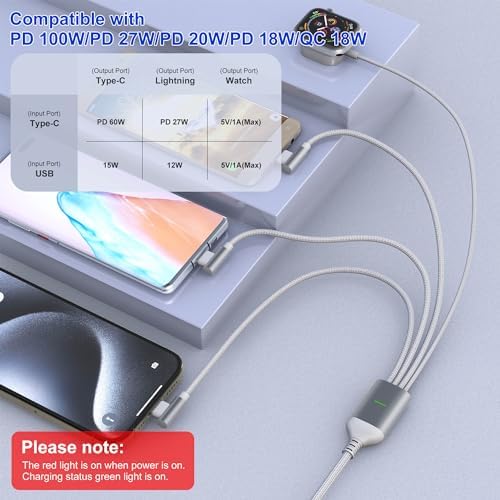 Revolutionary 100 W USB C Fast Charge Multi-Device Cable: 4-in-2 Travel Charger for i Phone, Apple Watch, Mac Book & More – Compact 90-Degree Connector for Space-Saving Efficiency, Enhanced Compatibility, and Rapid Power Delivery for Tech Enthusiasts on the Move