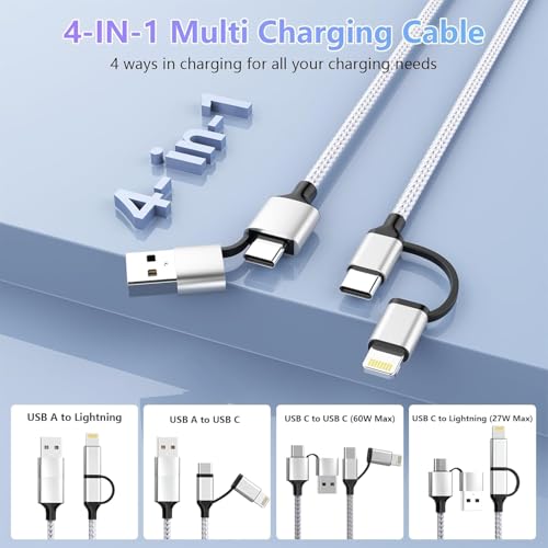 16 FT 4-in-1 USB C Charging Cable – Fast 60 W Lightning, Type C & USB A Compatibility for i Phone 15/14/13/12, Mac Book, i Pad & Samsung – Ultimate Versatile Charging & Data Transfer Solution for On-the-Go Power Users