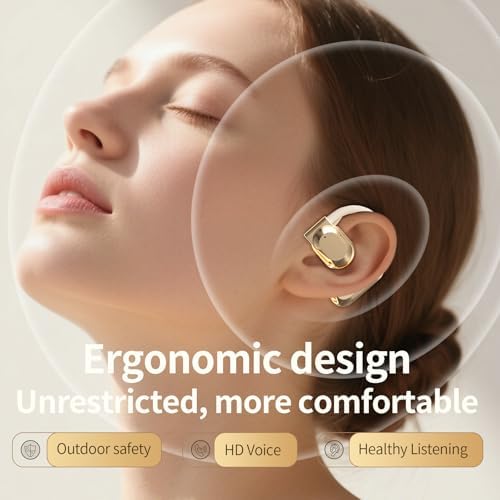 Chic Purple Wireless Bluetooth 5.4 Clip-On Earbuds for Women – Open Ear Design Enhances Comfort and Safety, Ideal Waterproof Fitness Headphones for Gym, Daily Commutes, and Leisure – Extended Battery Life & Superior Connectivity for Seamless Audio Experience