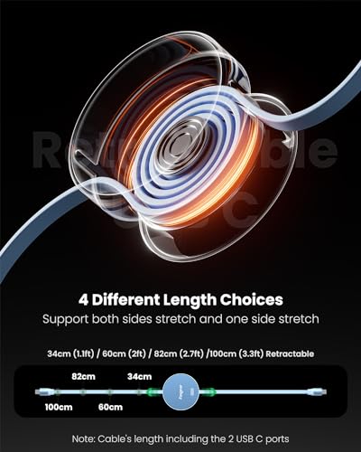 Fasgear High-Power 240 W Retractable USB C to C Charging Cable – Ultra-Fast 5 A Power Delivery for i Phone 15 Plus & Samsung Galaxy S23 – Compact and Durable Tangle-Free Design for Effortless Portability and Efficiency