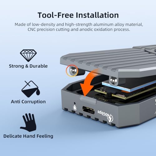 MAIWO 40 Gbps M.2 NVMe SSD Enclosure – Ultra-Fast USB4 Type-C Adapter for 8 TB SSDs – Tool-Free Installation with Thunderbolt 3/4 Compatibility – Durable Aluminum Alloy Design for Optimal Heat Dissipation – Perfect for Gamers and Creative Professionals