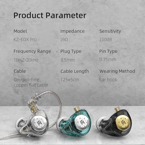 FEDAI KZ EDX Pro Wired In-Ear Headphones – Dual Dynamic Driver Hi-Fi Stereo Gaming Earbuds with Noise Cancelling Mic for Musicians and Audiophiles – Superior Sound Quality and Comfort for Extended Listening Sessions