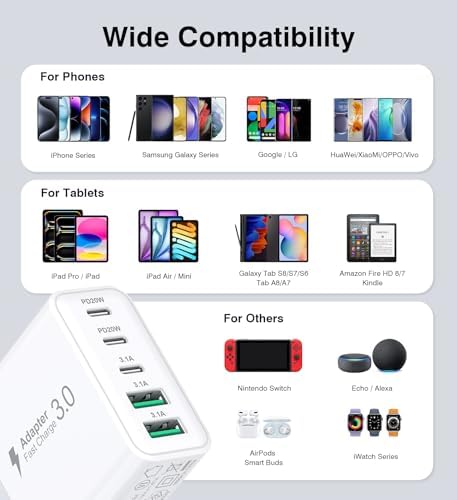 50 W 5-Port USB C Charging Hub – Ultimate Fast Charger for i Phone 16-11 Pro Max & Samsung Devices – Dual PD & QC Technology for Unmatched Performance – Compact, Durable Wall Adapter for Home, Office, and Travel Convenience