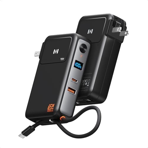 Ultimate 3-in-1 Fast Charging Power Bank – 10,000 m Ah PD 35 W USB-C Battery Pack with Integrated 65 W Ga N Wall Charger for i Phone 16/15/14/13, Laptops, Samsung, Pixel, and More – All-in-One Travel Solution with Smart Display and Dual Ports for Enhanced Compatibility and Speed