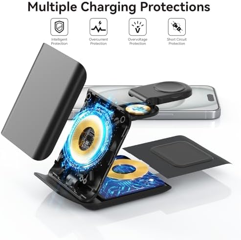 Geyo 3-in-1 Foldable Wireless Charging Station for Apple Devices – Fast Charge Your i Phone 16/15/14/13/Pro Max/Pro/Plus/Mini, Air Pods 2/3/Pro, and Apple Watch Ultra/9/8/7/SE/6/5/4 – Ultimate Convenience and Portability for Modern Users