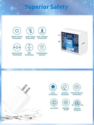 Power Up Your Devices: Premium Dual 20 W USB-C Wall Chargers with 10 FT Lightning Cable for i Phone & i Pad – Rapid Charging Solution for i Phone 14/13/12/11 Pro/Pro Max/XS/XR/SE/8 – Perfect for Home and On-the-Go Efficiency