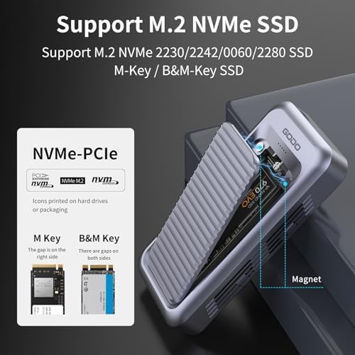 GODO RGB M.2 PCIe NVMe & SATA External SSD Enclosure – Ultra-Fast USB-C Adapter with Tool-Free Installation, 10 Gbps Transfer Speed, UASP & TRIM Support, Stylish RGB Lighting for Enhanced Portability and Performance