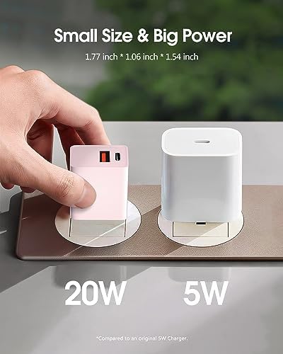 Dual-Port 20 W USB-C Wall Charger – 2 Pack Fast Charging Adapter for i Phone 15/14 & Apple Watch Series 8/7/SE – Compact Travel Power Plug with Smart Charging Technology for Enhanced Device Compatibility and Speed
