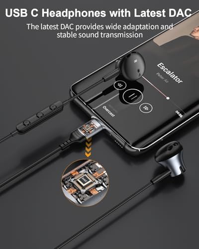 Premium USB C Earbuds with In-Line Microphone for Samsung Galaxy S25/S24/S23/S22 FE, i Phone 16/15 Pro Max, and Google Pixel 9 Pro – Advanced Noise Cancelling Stereo Earphones with Effortless Volume Control for Ultimate Sound Experience and All-Day Comfort