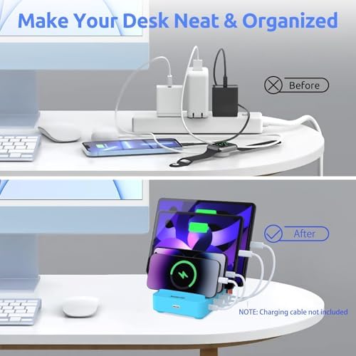Purple 4-Port Fast Charging Station – Multi-Device USB Organizer Dock for i Phones, i Pads, Kindle Tablets, and More – Efficient Power Management with Enhanced Safety Features and Sleek Design for Home and Office Use