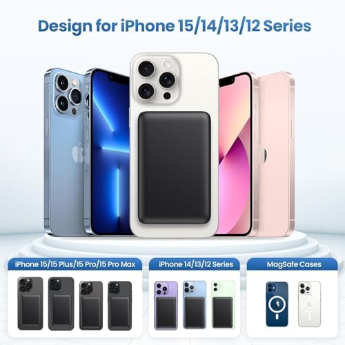 Ultra-Slim Magnetic Portable Charger 10800 m Ah Power Bank with LCD Display – Fast 20 W PD USB-C Input/Output, Wireless Charging for Mag Safe-Compatible i Phones Including 16/15/14/13 Series – Lightweight Travel Essential for On-the-Go Power