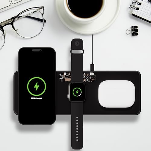 3-in-1 Magnetic Wireless Charging Station – 15 W Fast Charger for i Phone 15/14/13/12, Android, Apple Watch & Air Pods Pro – Sleek, Universal Compatibility & Non-Slip Design for Effortless Power-Up Experience