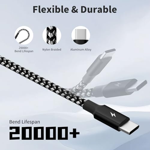 Ultra-Fast 240 W 4-in-1 USB C Charging Cable with Breathing Light Indicator – Multi-Device Compatibility for i Phone, i Pad, Samsung Galaxy, and Mac Book – 5 Ft Durable Cord in Stylish Purple for Efficient Data Sync and Enhanced Charging Performance