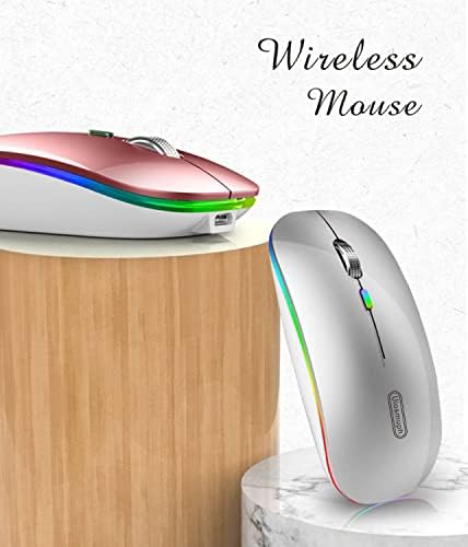 Uiosmuph G12 Slim Rechargeable LED Wireless Silent Mouse – Ultra-Portable USB Optical Computer Accessory with Type C Adapter for Seamless Compatibility and Noise-Free Operation in Blackish Green