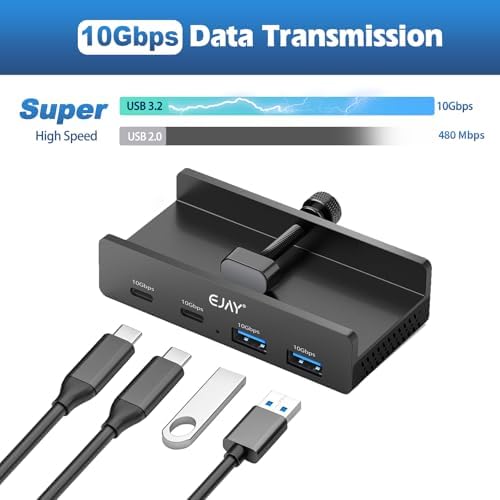 Transform Your i Mac Experience with the EJAY 4-Port 10 Gbps USB-C Hub – The Ultimate Mountable Adapter for Seamless Data Transfer and Power Supply in Elegant Black Finish – Perfect Accessory for Professionals Seeking Efficiency and Style!