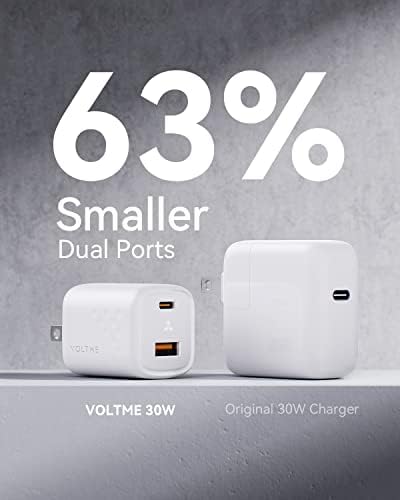 VOLTME 30 W USB C Dual-Port Fast Charger Block – Compact Foldable Wall Adapter for i Phone 14/13/12/11 Pro Max, Samsung, i Pad Pro, Pixel, Mac Book Air – Ultimate Travel Charger with Enhanced Compatibility and Speed