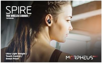 Morpheus 360 Spire True Wireless Earbuds – Premium Bluetooth 5.2 Connectivity, Immersive Hi-Fi Sound, Effortless Touch Control, Durable Waterproof Design with Chic Charging Case – Unleash Your Audio Adventure in Sleek Black
