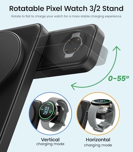 Revolutionary 3-in-1 Magnetic Wireless Charger for Google Pixel Devices – 15 W Fast Charging Stand for Pixel 9 Pro XL, 8, 7 Pro, and Pixel Watch 3/2 with 18 W Adapter – Enhanced Safety, Compatibility, and Versatile Charging Options for Pixel Buds Pro 2 – Ideal Gift for Tech Enthusiasts