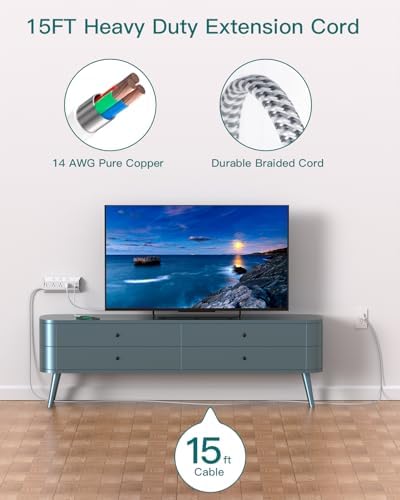 Ultimate Power and Charging Solution: Addtam 15 ft Surge Protector Power Strip with 9 Outlets & 4 USB Ports – Ideal for Home, Office, and College Dorms – Enhanced Surge Protection & Fast Charging Capability