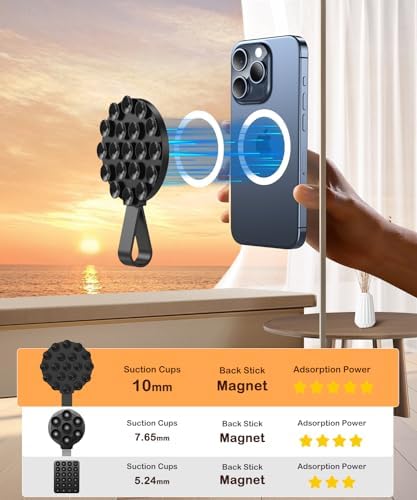 Magnetic Suction Cup Mount for Mag Safe Devices – Effortless Hands-Free Phone Holder with Premium Anti-Slip Silicone Grip for Content Creators – Ultra-Stable, Lightweight Accessory Perfect for Tik Tok and Photography on the Move