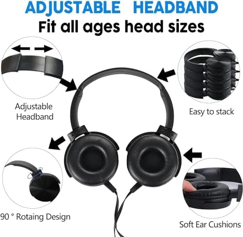 Classroom Headphones Bulk Pack – 10 On-Ear Student Headsets with Superior Stereo Sound, Comfortable Swivel Ear Pads for Engaging Learning and Online Classes – 3.5 mm Compatible for Ultimate Convenience (Black) – Perfect for Schools, Libraries, and Group Learning Activities