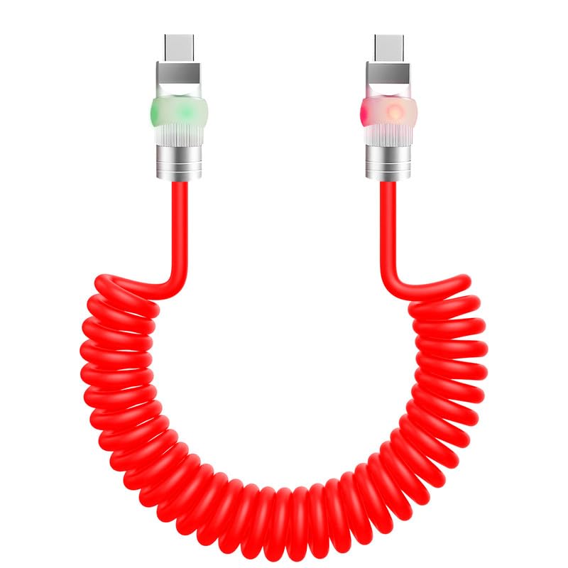 Neon Chubby USB-C Charging Cable with Fast Charge and Adjustable Length – Coiled Design for Maximum Flexibility and Stunning Gradient Illumination (1.64 FT to 4.43 FT) – Durable and Stylish Accessory for Smartphones and Tablets, Enhancing Your Charging Experience with Eye-Catching Glow and Robust Performance