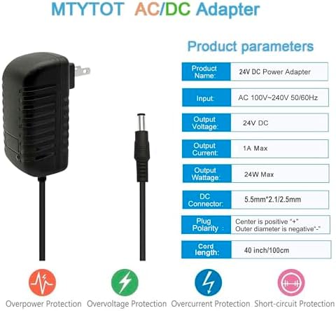 24 V 1 A AC to DC Power Adapter – Universal 100-240 V Input, High-Performance 24 W Power Supply for LED Strip Lights, CCTV Cameras, and DC Pumps – Reliable 5.5 mm x 2.5 mm Connector for Optimal Device Compatibility and Efficiency