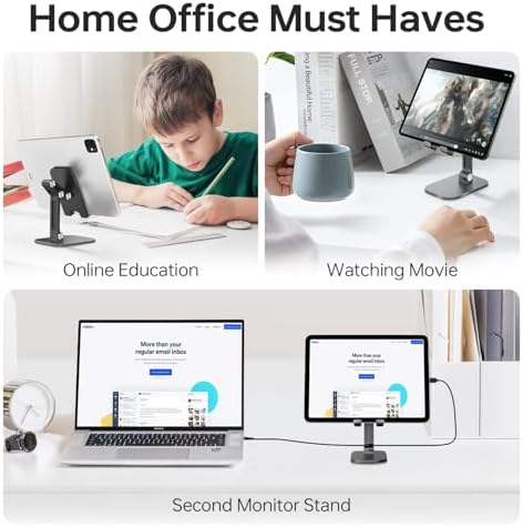 Foldable Phone Stand for Desk – Adjustable Height & Angle Cell Phone Holder, Portable Tablet Stand with Anti-Slip Base for Home, Office, and Travel, Compatible with iPhone & All 4-11″ Devices (Black) – Enhanced Compatibility and Speed