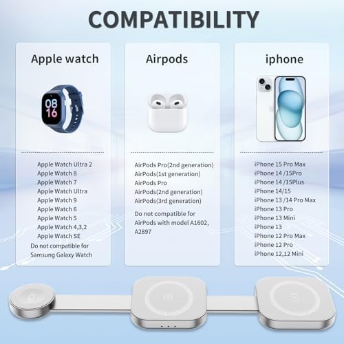 Ultimate 4-in-1 Foldable Wireless Charging Station: Fast Charger for i Phone 11-16, Apple Watch, Air Pods & Galaxy S9-S23 – Portable, Space-Saving Dock with Adapter in Sleek Black for Enhanced Compatibility and Quick Power-Up Solutions