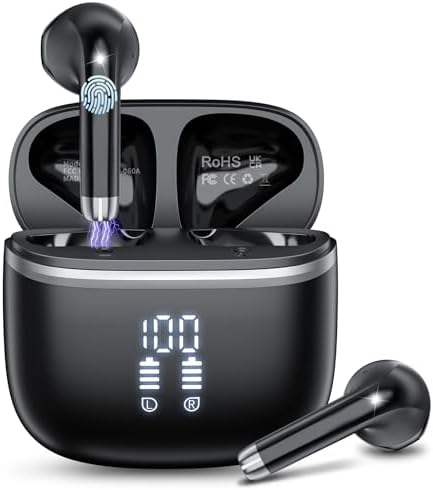 HOIFA Advanced Bluetooth 5.4 Wireless Earbuds – Immersive Hi-Fi Stereo Sound, 48-Hour Playtime, IP7 Waterproof for Active Lifestyles, Enhanced ENC Noise Cancelling Mic, LED Battery Indicator, Ergonomic Comfort for Professionals and Music Enthusiasts