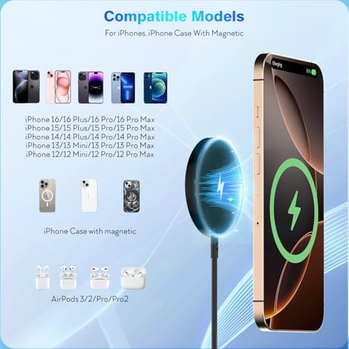 Elevate Your Charging Game with Our 15 W Magnetic Wireless Charger for i Phone 16 and More – 2-Pack with 6 FT Cable and 20 W PD Adapter for Ultimate Speed and Convenience – Strong Magnetic Grip, Intelligent Overcharge Protection, Perfect for Travel and Everyday Use – Compatible with i Phone Models 12 to 16, Plus, Pro, Max, and Air Pods Series – Experience a Seamless 3 X Faster Charging Solution and Stay Connected Anywhere, Anytime