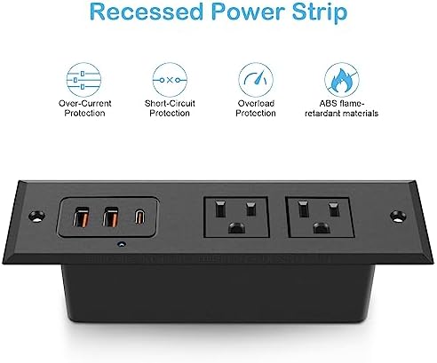 Revolutionize Your Charging Setup with the CCCEI Recessed Power Strip Featuring 20 W USB-C Fast Charging and USB-A Port – Sleek Hidden Outlet Solution for Side and End Tables, Complete with 6 FT 45-Degree Flat Plug for Effortless Installation and Enhanced Device Compatibility