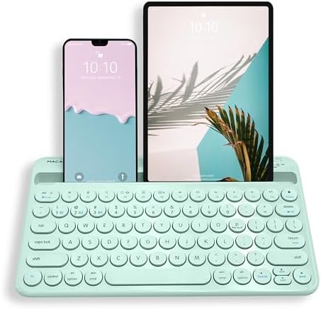 Macally Wireless Bluetooth Keyboard for i Pad & i Phone | Multi-Device, Portable, Rechargeable with Built-in Stand | Elevate Your Typing Experience on the Go – Sleek White Design for Ultimate Convenience
