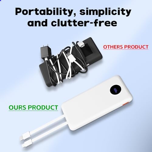 Versatile 10,000 m Ah Portable Power Bank with Integrated Cables – Ultra-Fast Charging for i Phone, Samsung Galaxy, Google Pixel, LG, and More – Compact, Travel-Friendly Design with LED Display – Multi-Device Support with Dual Inputs and 4 Outputs for Ultimate Convenience – Enhanced Safety Features for Secure Charging on the Go