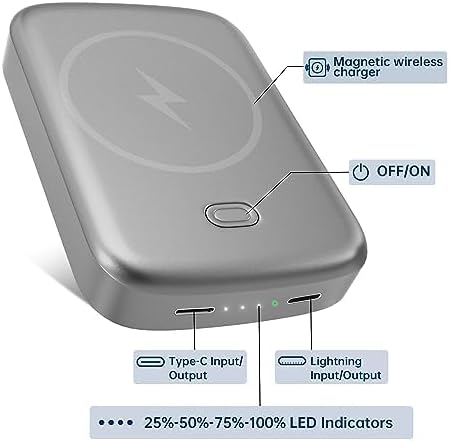 Magnetic 10,000 m Ah Fast Charging Power Bank for i Phone 15/14/13/12 – 20 W Wireless Portable Charger with USB-C Dual Ports & Cable – Effortless Magnetic Attachment for On-the-Go Power Efficiency