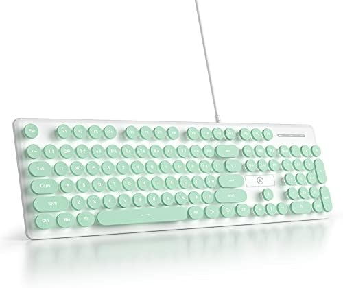 Transform Your Workspace with the Surmen Pink Retro Typewriter Keyboard – Backlit, Quiet & Full-Size 104 Keys for Effortless Typing and Style, Perfect for Home and Office Use!