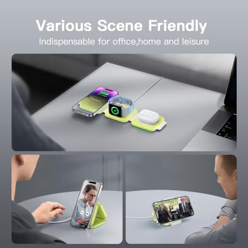 Magnetic 3-in-1 Travel Charging Station for Apple Devices – Ultra-Fast Wireless Charger for i Phone 16/15/14/13/12/Pro/Max/Mini, Air Pods Pro/Wireless, and Apple Watch Series Ultra/SE/10/9/8/7/6/5/4/3/2 – Compact Foldable Design for Ultimate Portability and Compatibility, Ideal for Busy Professionals and Travelers Seeking Efficiency and Style